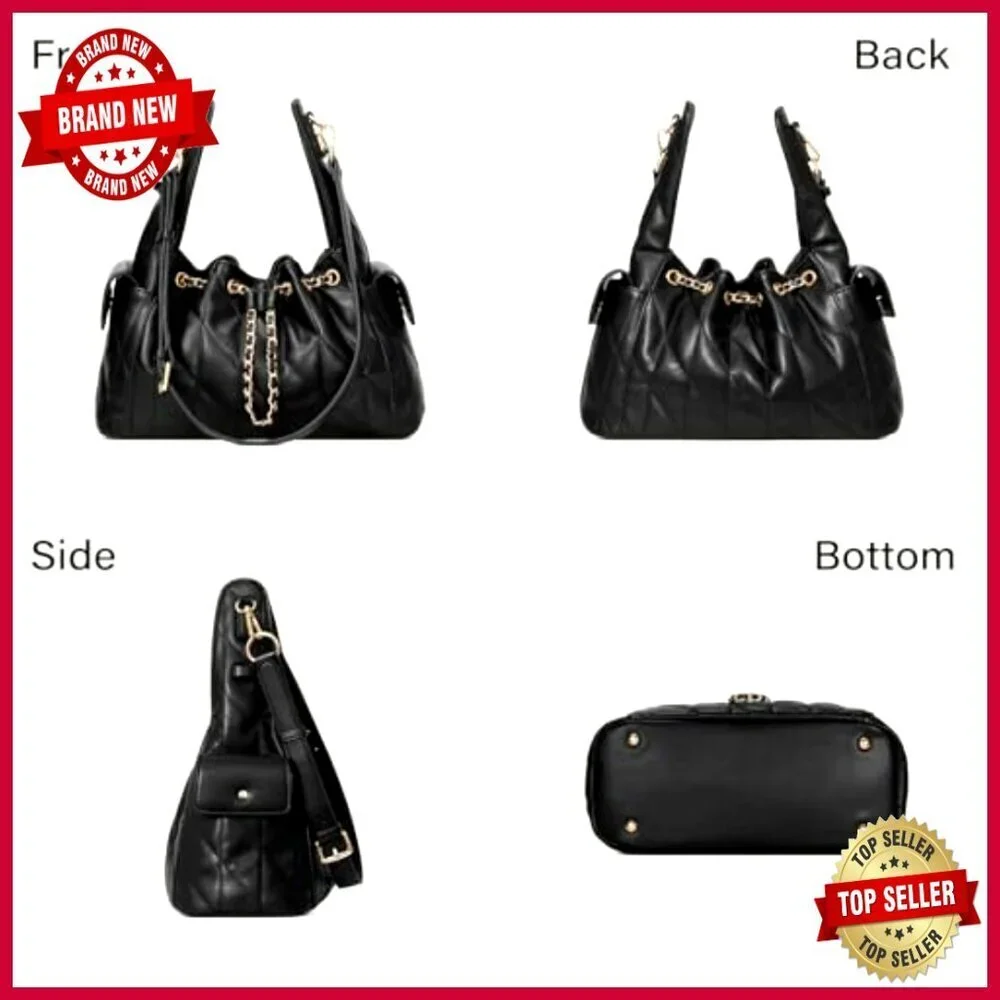 Quilted Vegan Leather Hobo Bag Adjustable Strap Tote Purse Women